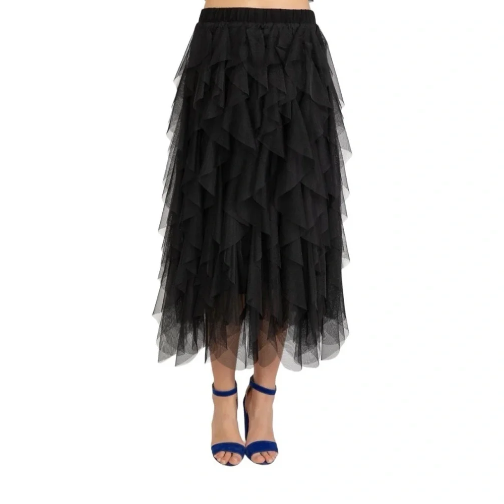 Rinascimento Italy Edwardian Steampunk Goth Black Layered Tulle Skirt Size S